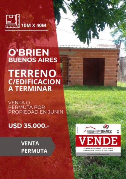 Terreno con Edificación nueva de casa a terminar .