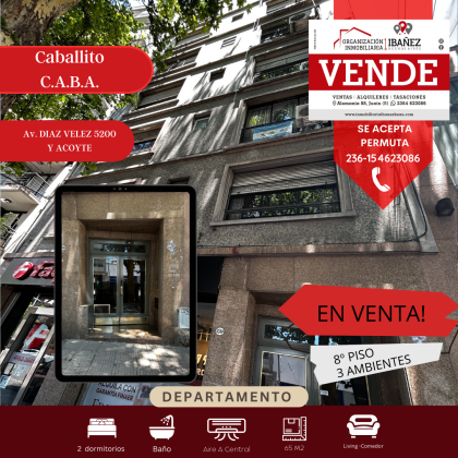Departamento en CABA (Caballito) 3 ambientes.